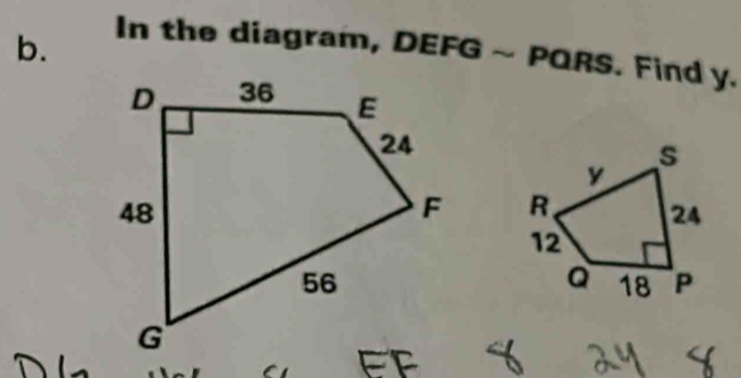 In the diagram, DEFG ~ PQRS. Find y.