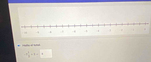 ● Halla el total.
-7 1/2 +2=8