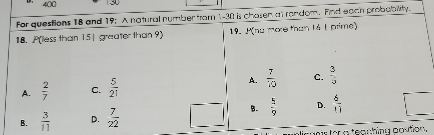 400 130
plicants for a teaching position,