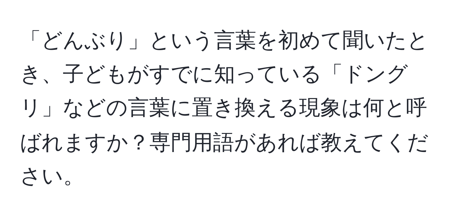 「どんぶり」という言葉を初めて聞いたとき、子どもがすでに知っている「ドングリ」などの言葉に置き換える現象は何と呼ばれますか？専門用語があれば教えてください。