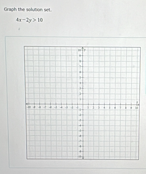 Graph the solution set.
4x-2y>10