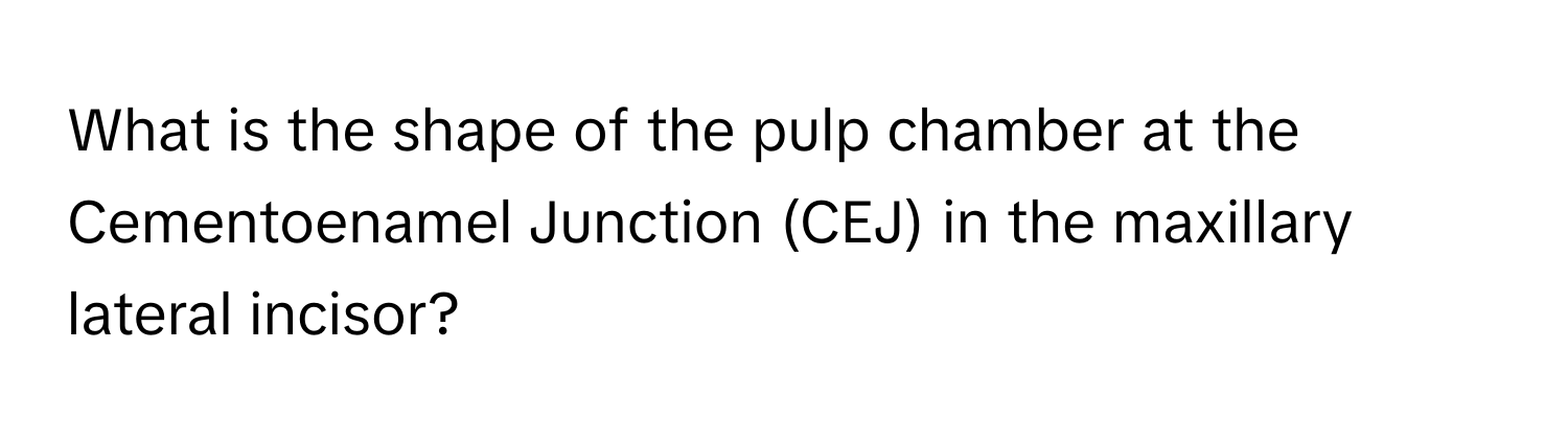 What is the shape of the pulp chamber at the Cementoenamel Junction (CEJ) in the maxillary lateral incisor?