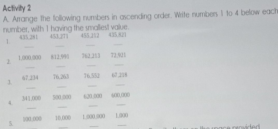 Solved: Activity 2 A. Arrange the following numbers in ascending order ...