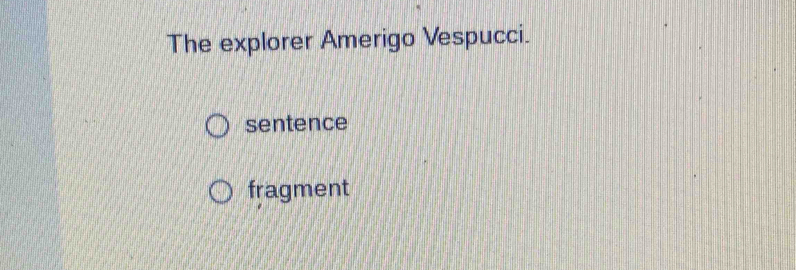 The explorer Amerigo Vespucci. 
sentence 
fragment