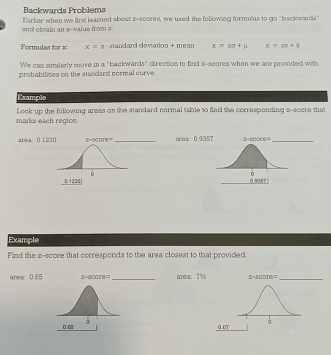 Solved: Backwards Problems Earlier when we first learned about z-scores ...