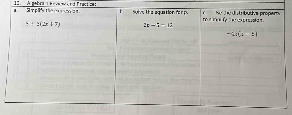 Algebra 1 Review and Practice: