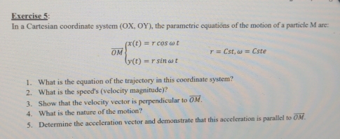 Solved: In a Cartesian coordinate system (OX,OY) , the parametric ...