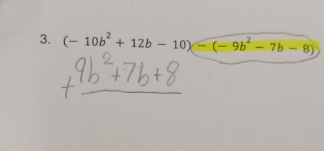 (-10b^2+12b-10)-(-9b^2-7b-8)