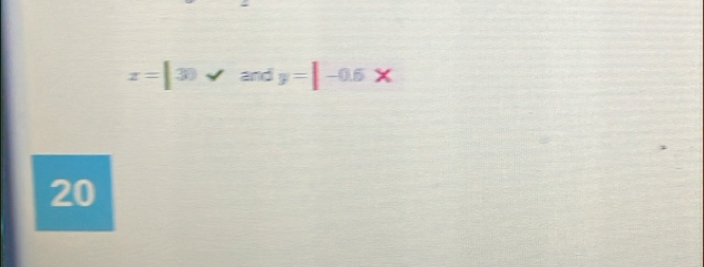 z=|30vandy=|-0.6x
20