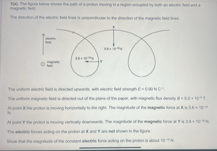 Solved: 1(a). The figure below shows the path of a proton moving in a ...