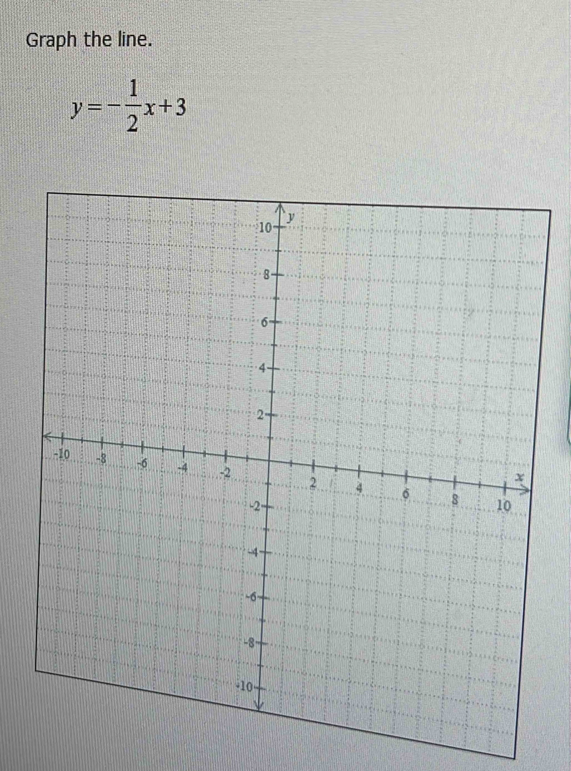 Graph the line.
y=- 1/2 x+3