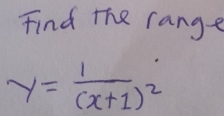 Find the range
y=frac 1(x+1)^2