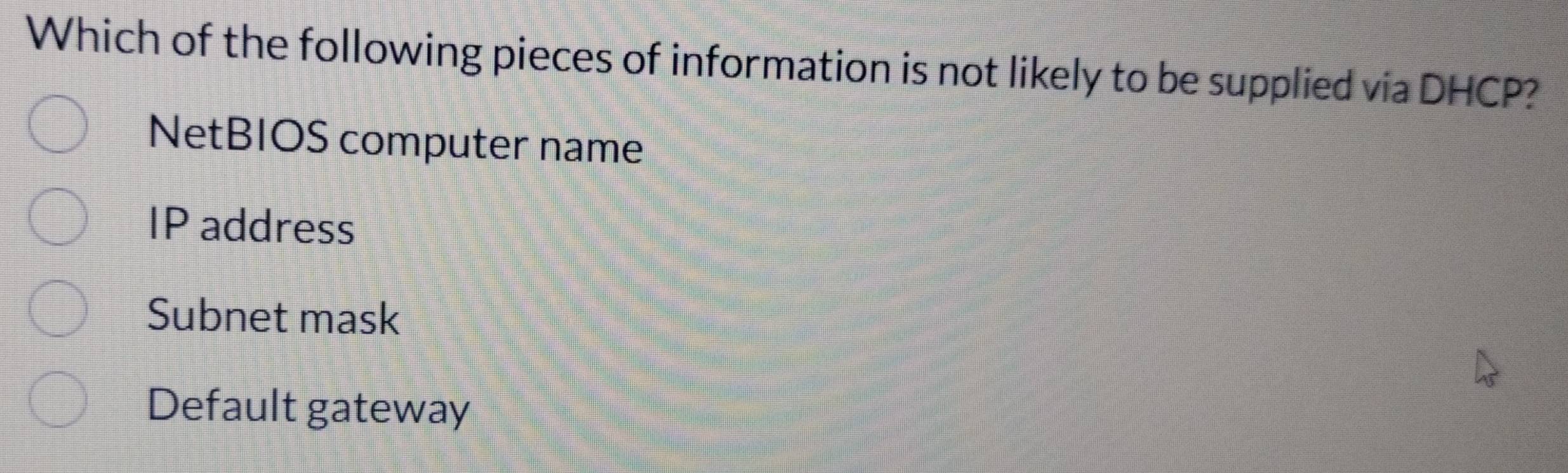 Solved: Which of the following pieces of information is not likely to ...