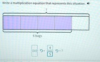 Write a multiplication equation that represents this situation.
 □ /□   。 ?