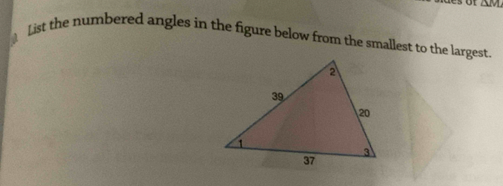 List the numbered angles in the figure below from the smallest to the largest.