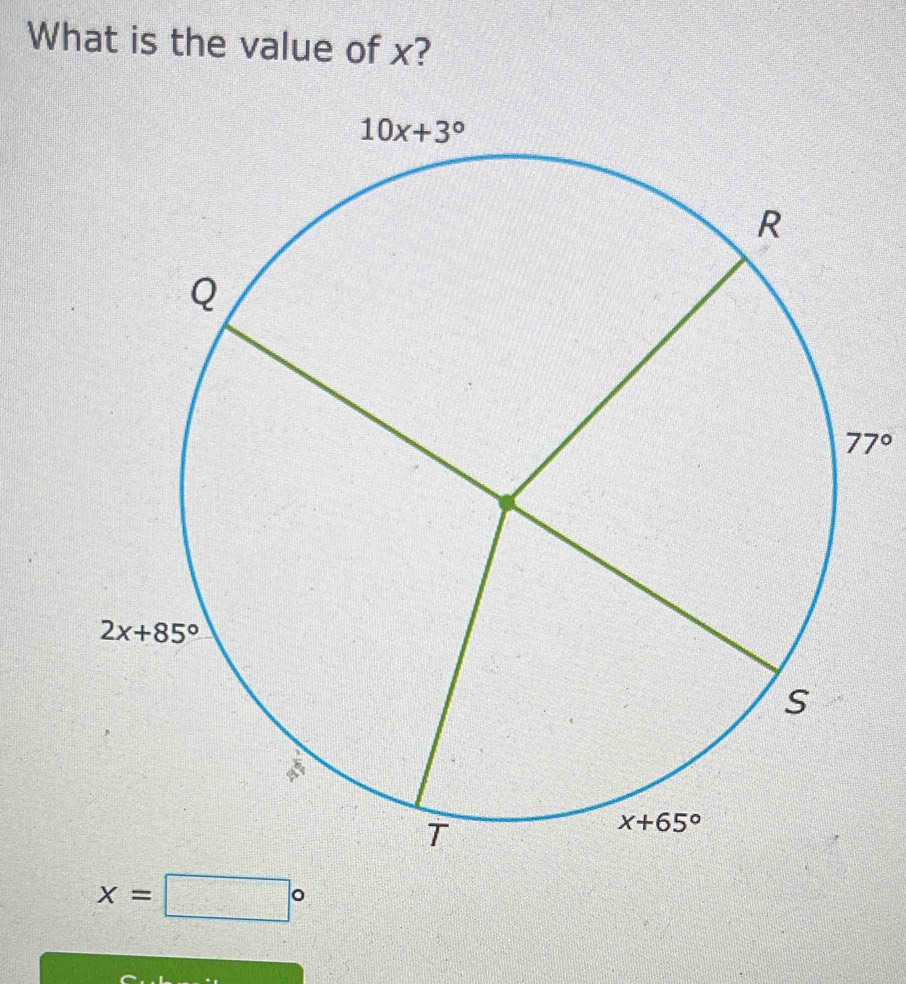 What is the value of x?
77°
x=□°