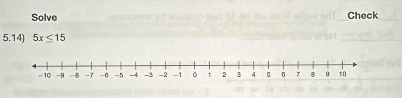 Solve Check 
5.14) 5x≤ 15