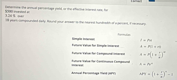 Solved: Correct Determine the annual percentage yield, or the effective ...