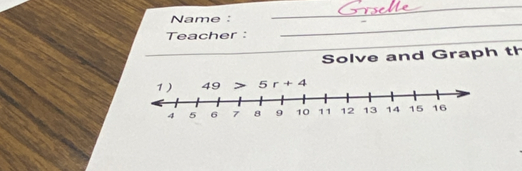 a
_
Name :
_
Teacher :
_
Solve and Graph th