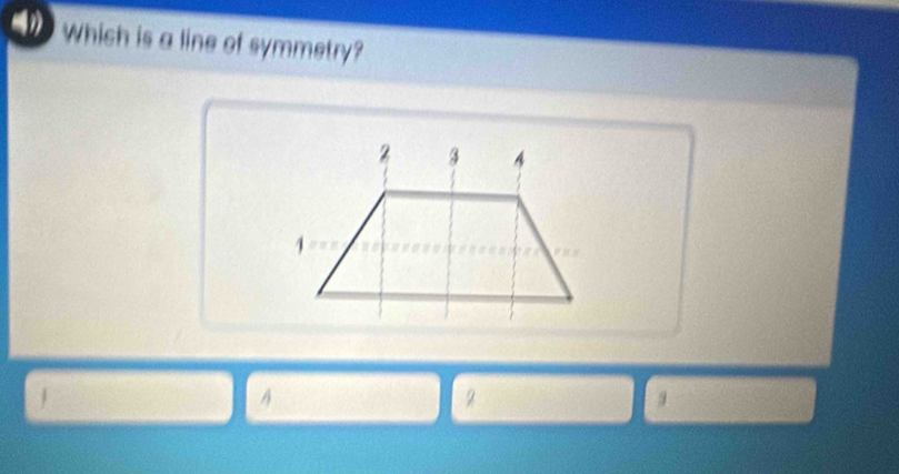 Which is a line of symmetry? 
A
2