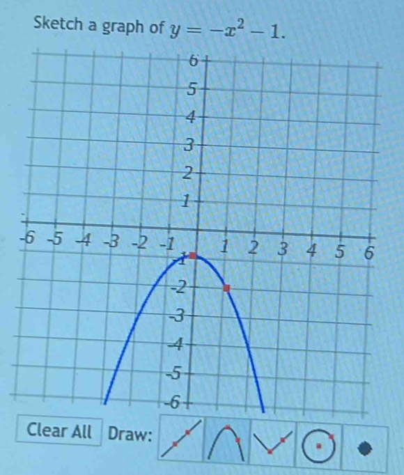 Sketch a graph of y=-x^2-1. 
- 
Clear All Draw: