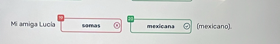 19 
20 
Mi amiga Lucía somas a mexicana (mexicano).