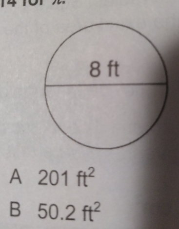 A 201ft^2
B 50.2ft^2