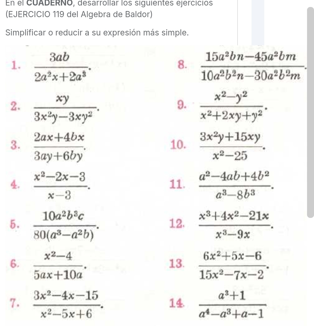 Resuelto:En el CUADERNO, desarrollar los siguientes ejercicios ...