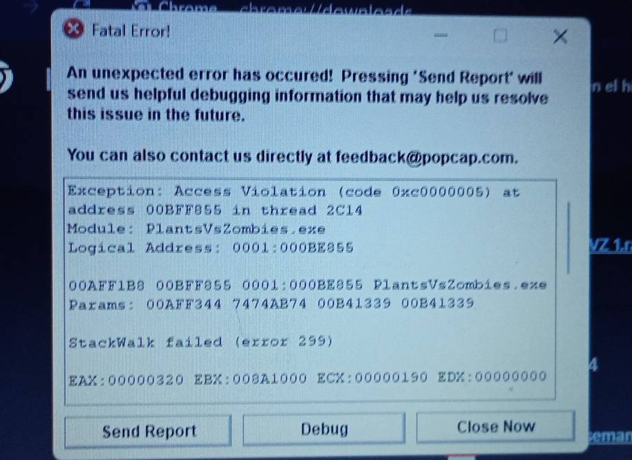 Fatal Error! An unexpected error has occured! Pressing 'Send Report ...