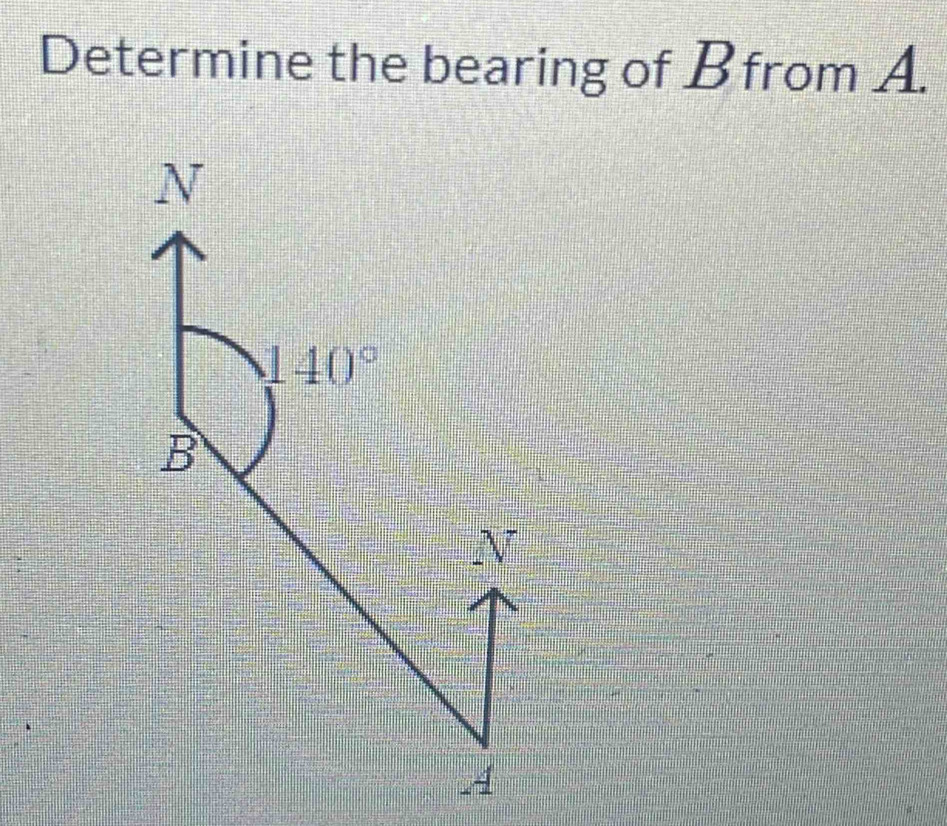 Determine the bearing of Bfrom A.
N
140°
B
N