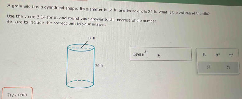 Solved: A grain silo has a cylindrical shape. Its diameter is 14 ft ...