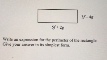 Write an expression for the perimeter of the rectangle.
Give your answer in its simplest form..