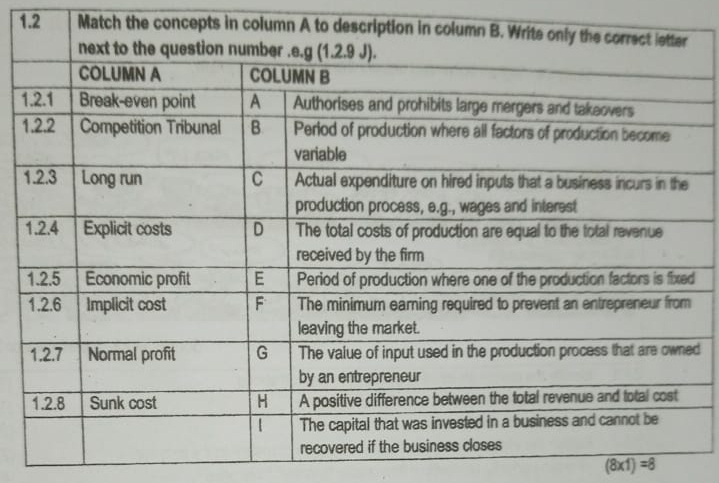 1.2 Match the concepts in colum
1
1
d
(8* 1)=8