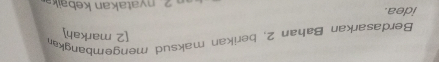 Berdasarkan Bahan 2, berikan maksud mengembangkan 
[2 markah] 
idea. 
vatakan kebai