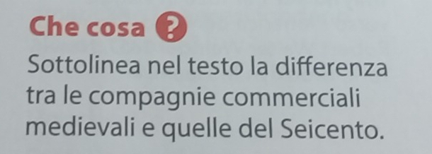 Che cosa 
Sottolinea nel testo la differenza 
tra le compagnie commerciali 
medievali e quelle del Seicento.