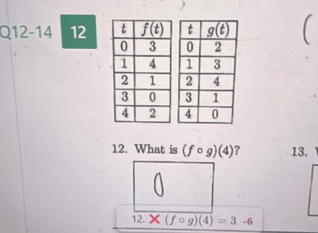 Q12-14 12  

12. What is (fcirc g)(4) ? 13.
12. * (fcirc g)(4)=3-6