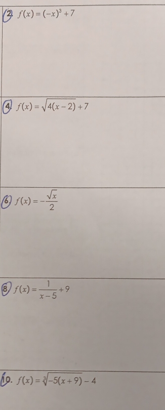 2 f(x)=(-x)^3+7
4 
8 
1o.