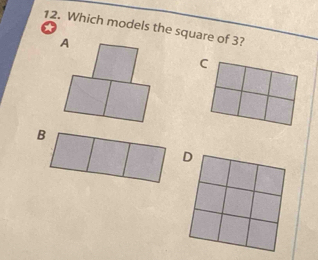 Which models the square of 3?