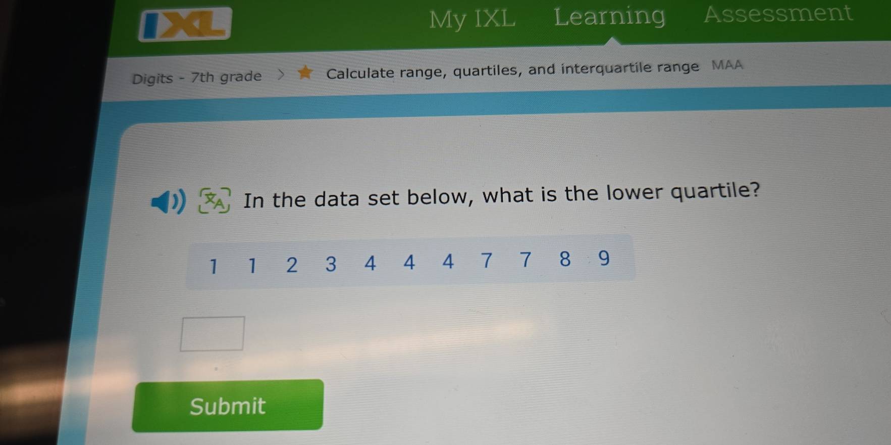 Solved: My IXL Learning Assessment Digits - 7th grade Calculate range ...