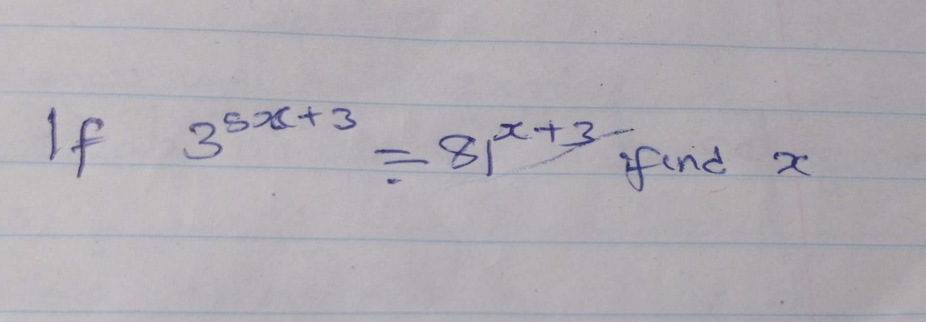 If
3^(5x+3)=81^(x+3)
find x