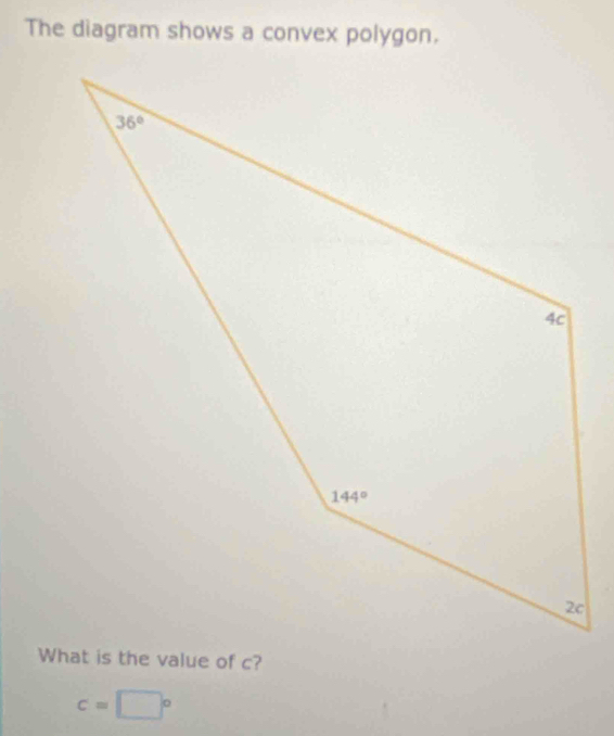 The diagram shows a convex polygon.
c=□°