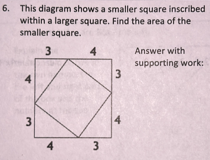 Solved: This diagram shows a smaller square inscribed within a larger ...