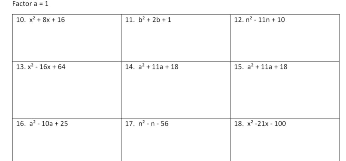 Factor a=1