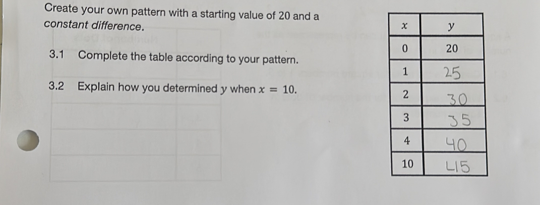 Solved: Create your own pattern with a starting value of 20 and a ...