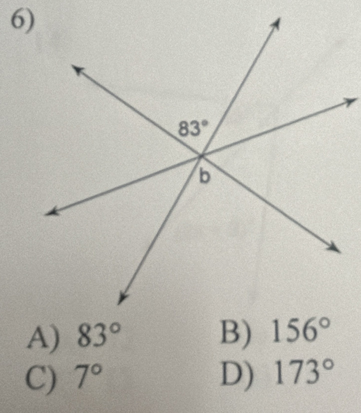 A) 83°
C) 7° D) 173°