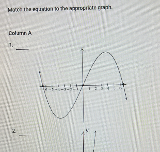 Match the equation to the appropriate graph. 
Column A 
_ 
1. 
_ 
2. 
y