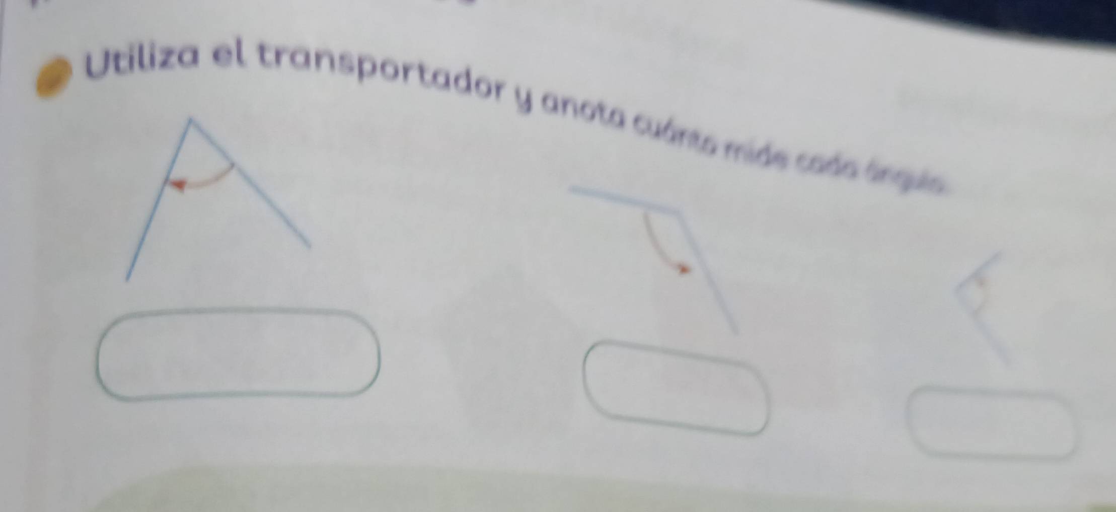 Utiliza el transportador y anota cuánto mide cado ángus