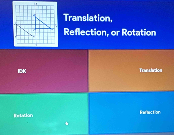 Translation,
Reflection, or Rotation
IDK Translation
Rotation Reflection