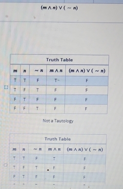 (mwedge n)vee (sim n)
Not a Tautology