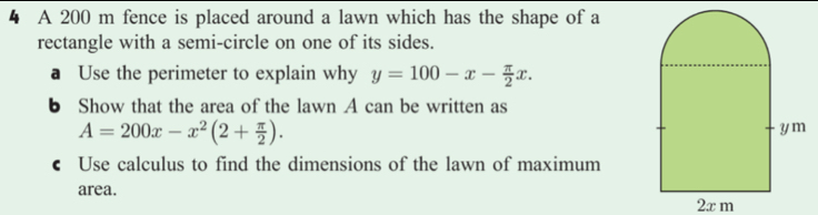 Solved: A 200 m fence is placed around a lawn which has the shape of a ...